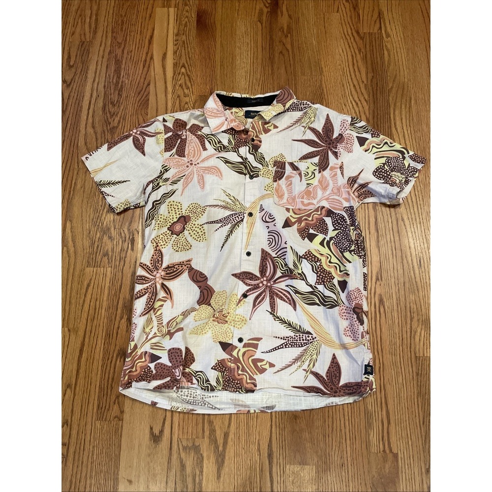 Roark Men's Classic Fit Linen Blend Hawaiian Shirt Palm Flowers Size Large